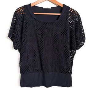 Vintage Papaya Black Crochet Mesh Top w/ Lined Tank | Size S | Boho Moto